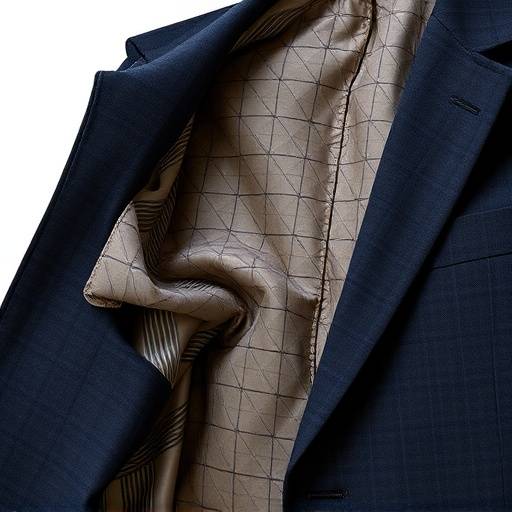 A close-up of a custom-lined suit jacket, revealing intricate stitching and a personalized silk lining featuring an exclusive geometric pattern.